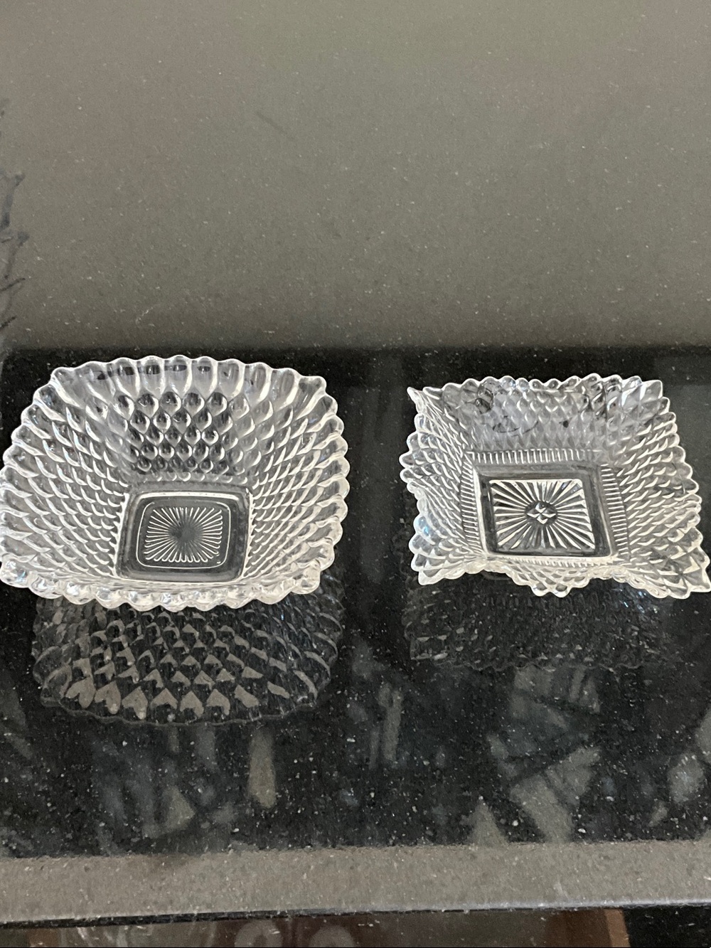 Vintage Clear Pressed Glass Trinket Bowls - Set of 2